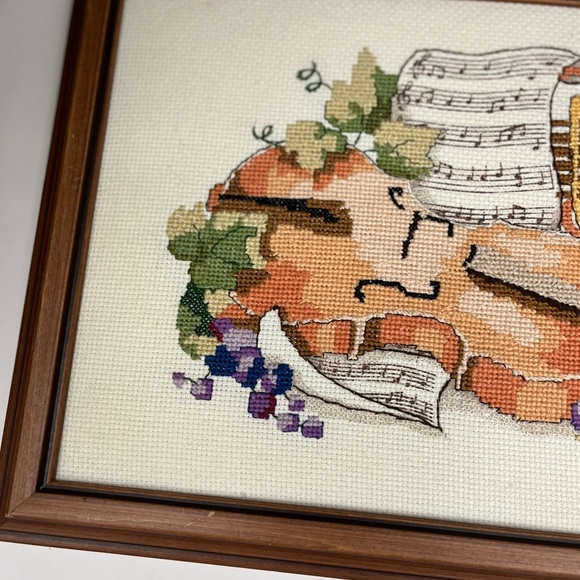 Vintage Completed Framed Cross Stitch "Serenade" by Linda Gillum - Picture 4 of 9